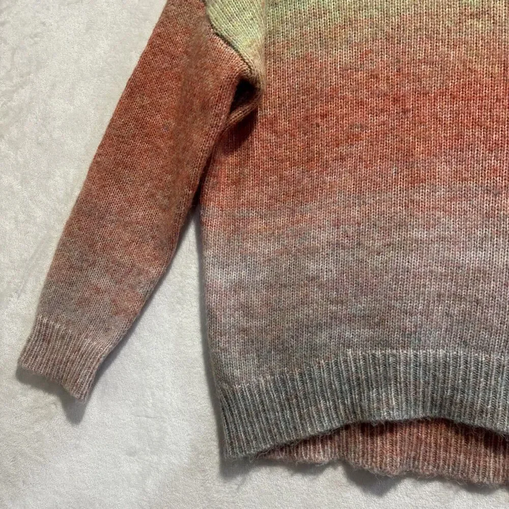 ELAN Crewneck Multi Color Ombré Drop Shoulder Knit Sweater Women's Size Small